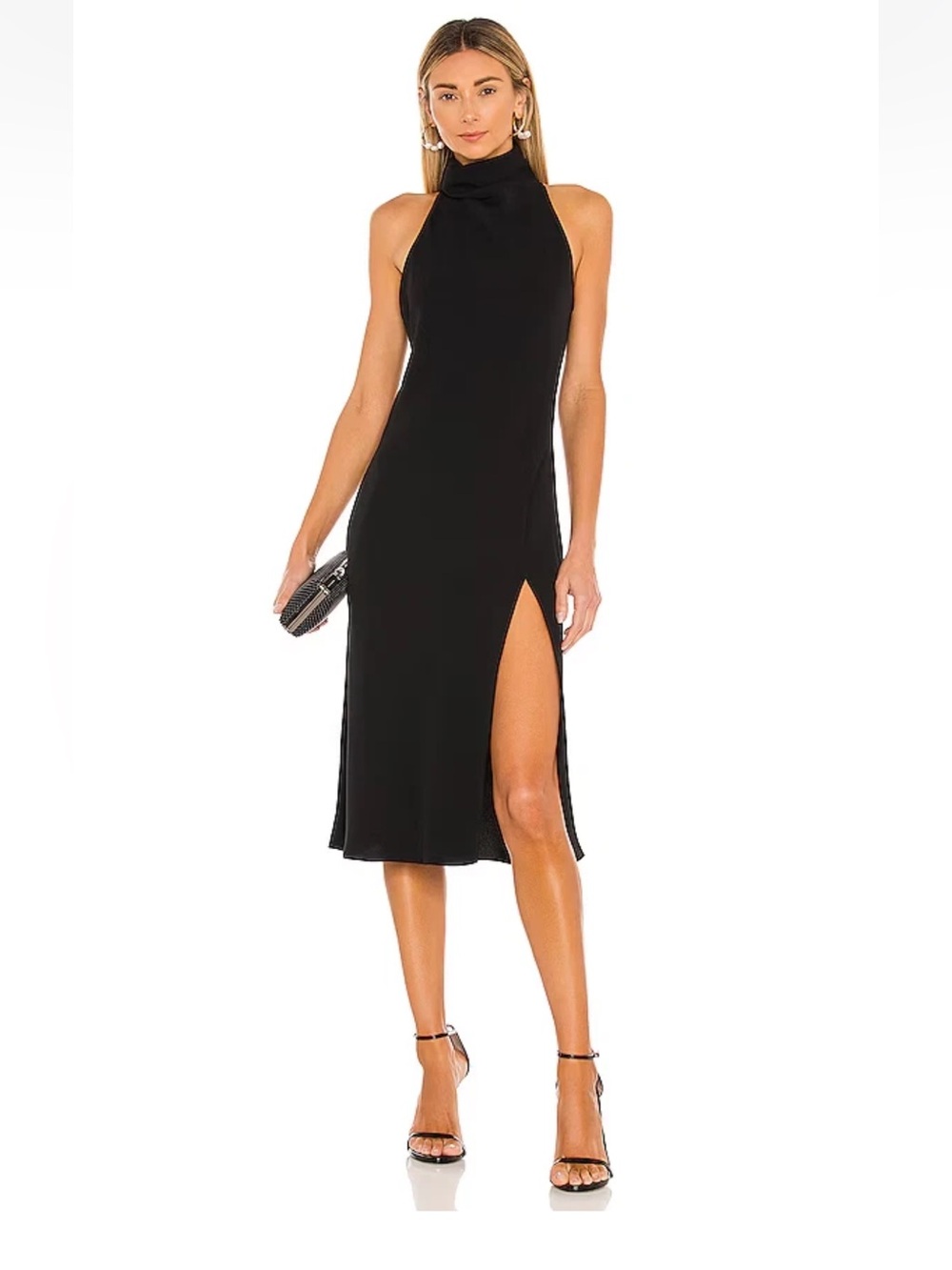 Amanda Uprichard Stanford Dress in Black Halter High Slit M
